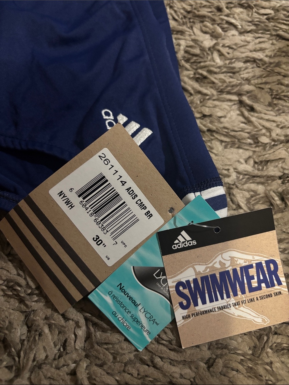 adidas Navy Swim Briefs with White Stripes - Picture 3 of 6